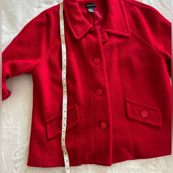 Spense Red Boiled Wool Swing Coat 3/4 Sleeves w Buttons w Collar w Pockets - Picture 9 of 14